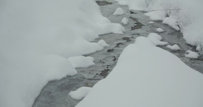 Ruisseau glac&eacute; en hiver dans la neige