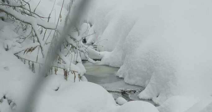 Ruisseau glac&eacute; en hiver dans la neige