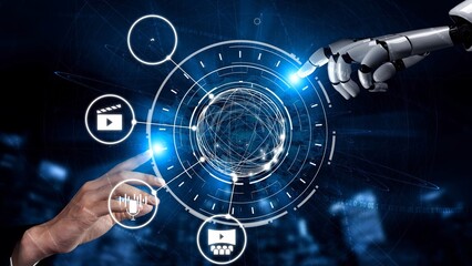 Multimedia technology with video, audio, photo and streaming icons representing digital media, communication and online platforms in a modern multimedia world. Funnel