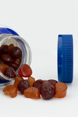 Men&rsquo;s Multivitamins with Blue Bottle on White Background. Daily Men&rsquo;s Multivitamins and Blue Container.