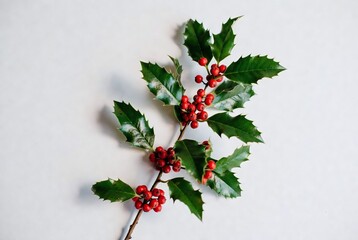 Festive Christmas Holly Branch with Red Berries and Green Leaves: Perfect Winter Foliage for Seasonal Home Decor and Holiday Celebrations