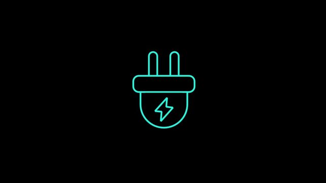 Electric Power Plug Energy Supply Charge Electricity Line Icon Animated Motion Graphic Element Transparent Background Flash