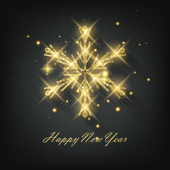 Festive Golden Snowflake with Happy New Year Message. Greeting Card
