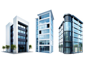 Futuristic city mall. Architectural high rise shopping center or office building, big building on transparent background. 3d rendering Public building.