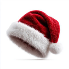 red santa hat with fluffy white trim isolated
