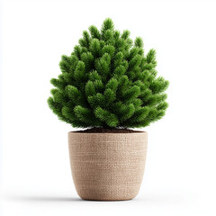 small potted christmas pine tree on white background
