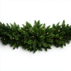 evergreen christmas garland border with warm fairy lights

