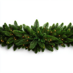 evergreen christmas garland border with warm fairy lights
