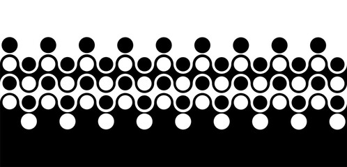 Minimalist abstract pattern with interlocking circular shapes in black and white tones. Modern background for branding visuals design, flyers, posters, wide headers, covers.  Yin Yang