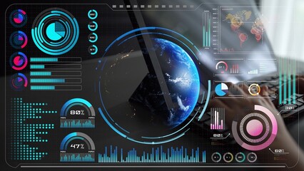 High-tech global network connection interface showing worldwide digital communication, data exchange, and internet connectivity. Global connection, data interaction, and worldwide communication. Thunk