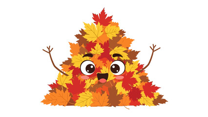 Animated cartoon of a smiling leaf pile with googly eyes and twig arms, set against a white backdrop