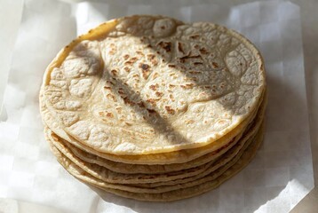 Wholegrain Wheat Tortillas, Flatbread, and Pancake Stacks in Expert Food Photography - Traditional Artisan Culinary Cuisine for Healthy Breakfast, Lunch, and Snack