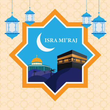 Al Isra Wal Mi'raj celebration background. Islamic design template vector illustration.