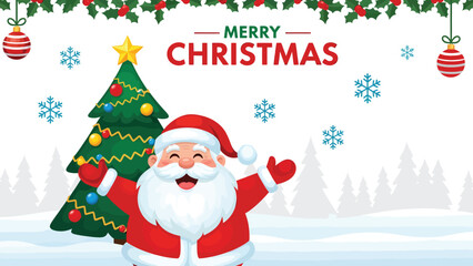 Festive christmas illustration with santa claus and holiday decorations