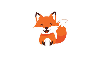 Fototapeta premium A cartoon fox smiles widely, colored orange, brown and white on a white background