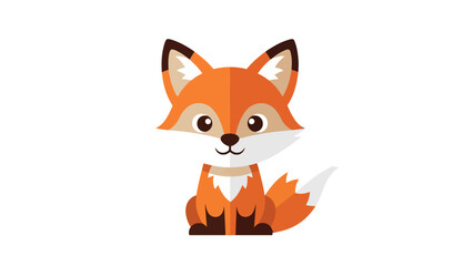 Obraz premium A cartoon fox with a fluffy tail, sitting and facing forward, against a white background