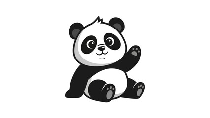 Fototapeta premium Adorable, cartoon-style panda waving hello, rendered in black and white with a friendly expression