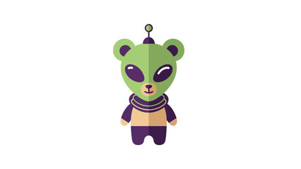 Obraz premium A cartoon alien bear with pixelated textures, wearing a spacesuit, stands on a white background