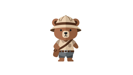 A charming pixelated bear is dressed as an explorer, complete with hat, outfit, and satchel