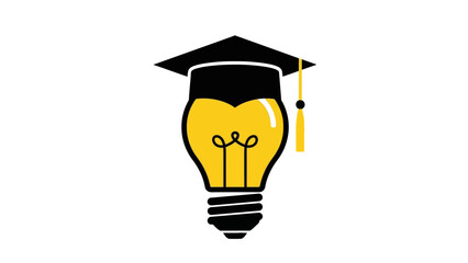 A stylized illustration depicting a lightbulb with a graduation cap. It suggests academic brilliance