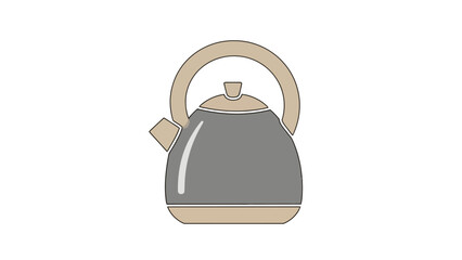 Obraz premium A cartoon illustration of a kettle with a gray body, tan spout and handle