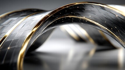 a close-up view of a stylized, metallic object with gold accents