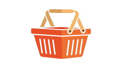 Fototapeta premium A cartoon-style shopping basket in orange with a tan handle. It has vertical lines as sides