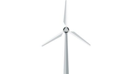 A flat illustration of a white wind turbine with three blades, grey body and a white background