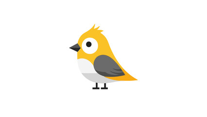 A stylized bird illustration with yellow, gray, white, and black geometric shapes