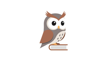A cartoon owl with big eyes perches on top of a book, on a white background