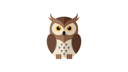 A digitally rendered, flat design illustration of a frontal owl with details on white background