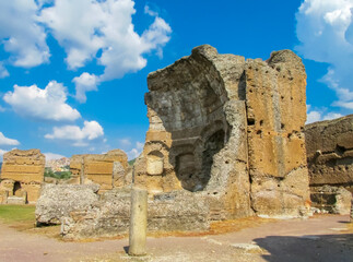 Villa Adriana, Italy. Ruins and archaeological remains of villa complex in Italy. Hadrian's Villa a...