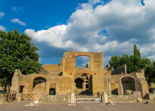 Villa Adriana, Italy. Ruins and archaeological remains of villa complex in Italy. Hadrian's Villa a UNESCO World Heritage Site of Roman empire Hadrian. Italy tourist historical sight