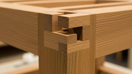 Detailed view of a skillfully crafted wooden joint showcasing carpentry art