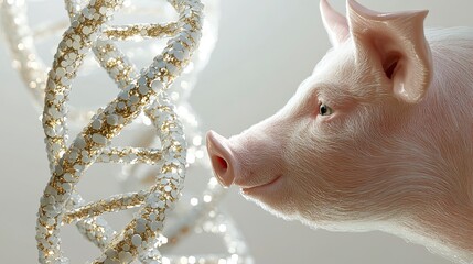 A pig faces a double helix DNA structure