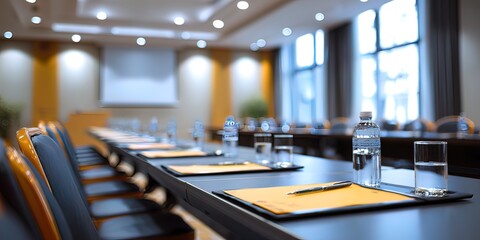 Conference room or seminar meeting room in business event. Academic classroom training course in lecture hall. High quality