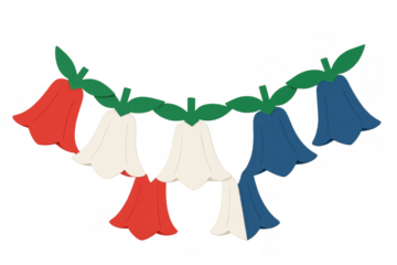 French patriotic flower garland with bellflowers cut out for celebrating national events and bastille day