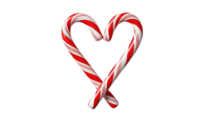 Creating a sweet heart shape with candy canes festive atmosphere close-up view holiday concept. Isolated on transparent background, png.