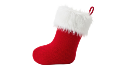 Festive holiday stocking display cozy living room product photography warm atmosphere close-up view christmas decor. Isolated on transparent background, png.