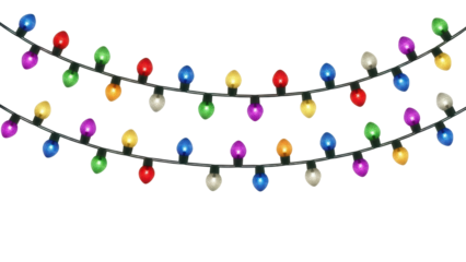 Colorful holiday lights display for festive celebrations indoor or outdoor vibrant cheerful atmosphere. Isolated on transparent background, png.