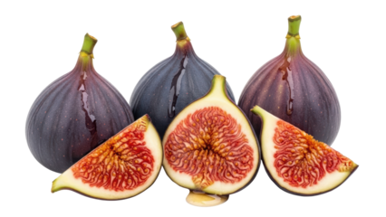 Slicing fresh figs for a delicious dessert kitchen counter food photography bright light culinary delight. Isolated on transparent background, png.