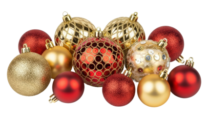 Festive holiday ornaments display christmas celebration decorative accessories home decor close-up view seasonal joy. Isolated on transparent background, png.