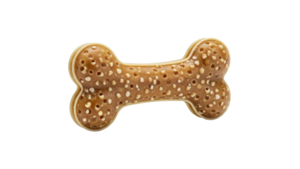 Fun dog treats chewy bone-shaped snack for pets home kitchen food photography playful atmosphere. Isolated on transparent background, png.