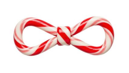 Festive candy cane infinity symbol holiday decor studio background whimsical concept. Isolated on transparent background, png.