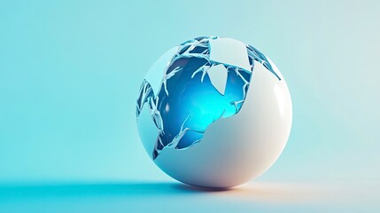 Abstract sphere with cracked surface, vibrant interior