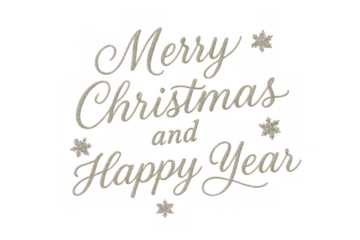 Elegant merry christmas and happy new year calligraphic greeting text with decorative snowflakes on a transparent background