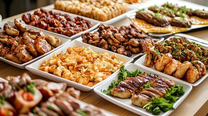 Obraz premium Assorted food platters on a table