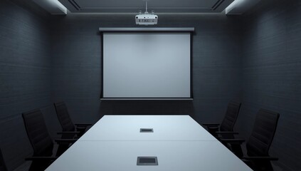 Meeting room with long table and white chairs. 3d rendering