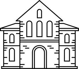 Minimalist line art icon of a classic architectural building facade.