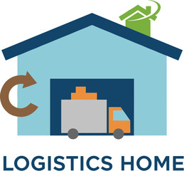 Logistics Home company logo with delivery truck and warehouse icon.